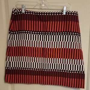 Ann Taylor Red and Black Striped Midi Skirt